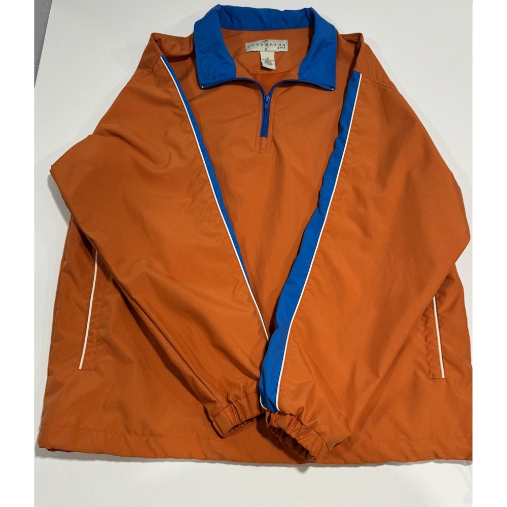 Consensus Golf Mens Medium Orange Blue Quarter Zip Windbreaker Pullover Jacket